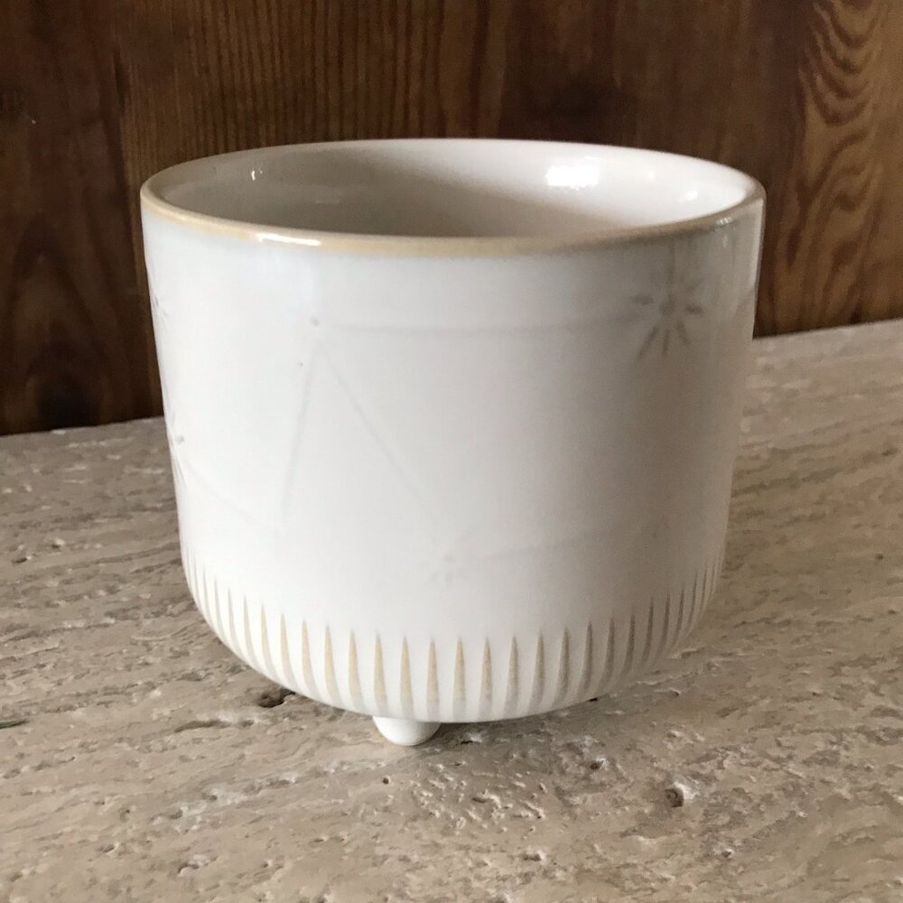 Celestial Planter Ceramic Pottery Moon Stars Boho Footed Cream White Tan Decor - Picture 2 of 16